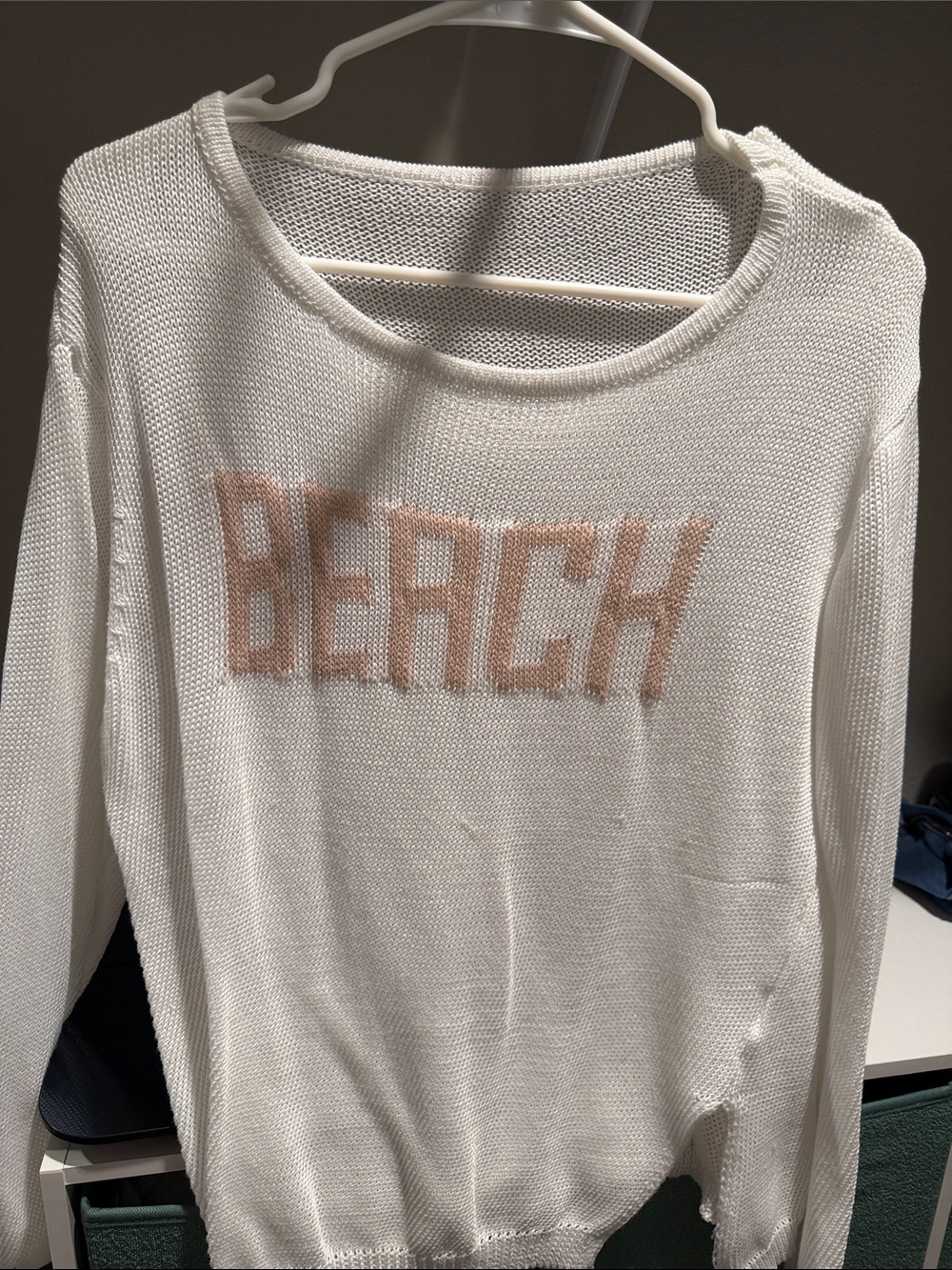 White Lightweight Knit 'BEACH' Pullover Sweater